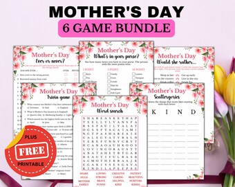 Paquete de juegos del Día de la Madre para niños y adultos - Noche de juegos de fiesta familiar imprimible y páginas de actividades - Descarga digital