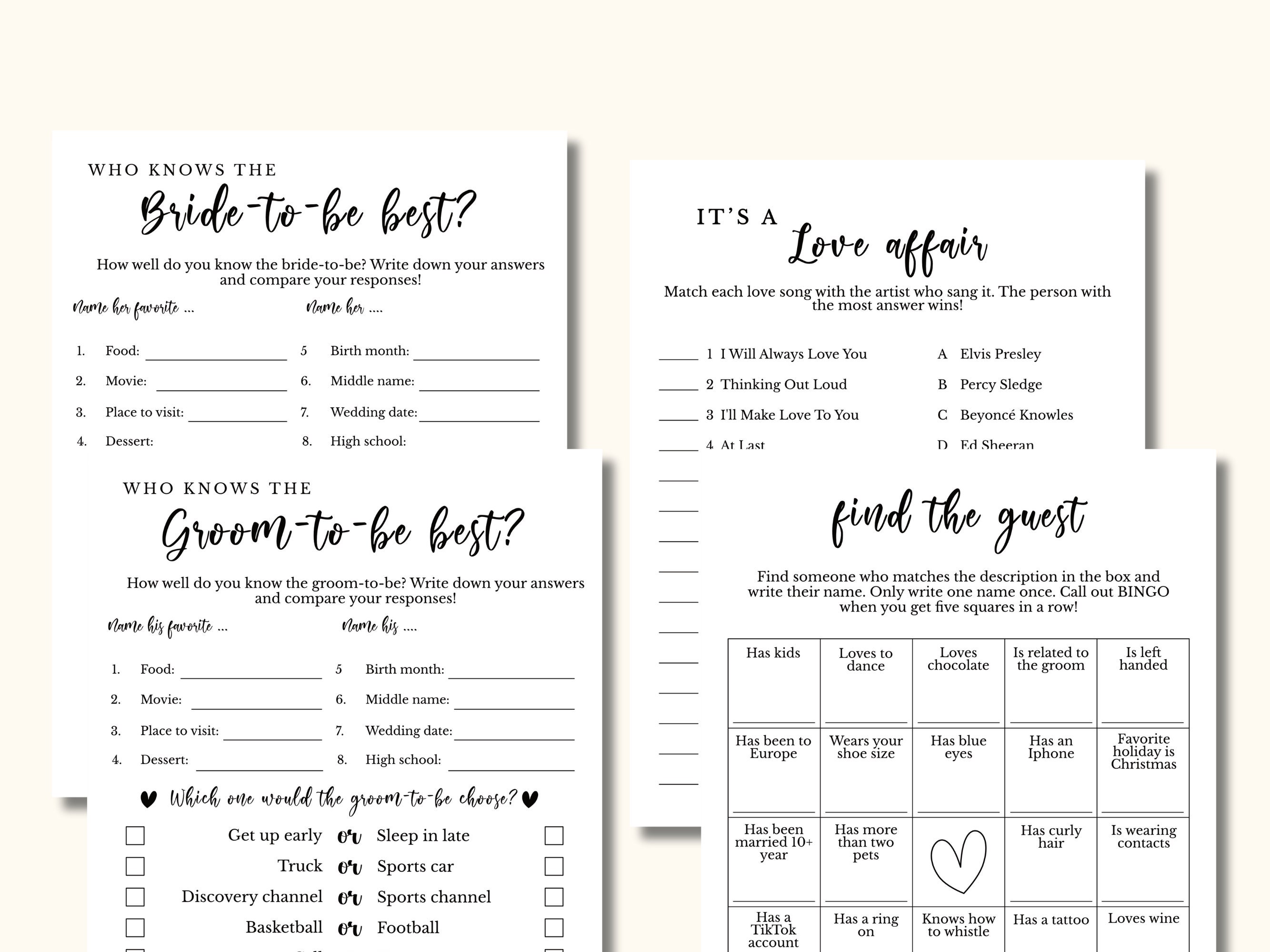 Couples Shower Game Bundle 12 Printable Couples Bridal Party Games ...