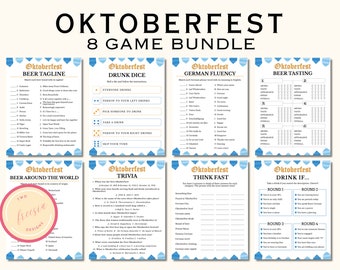 8 Oktoberfest-spelbundel - Afdrukbare Oktoberfest-feestspellen voor volwassenen - Bierfestivalspellen - Bierproeven - Instant Download - RO23