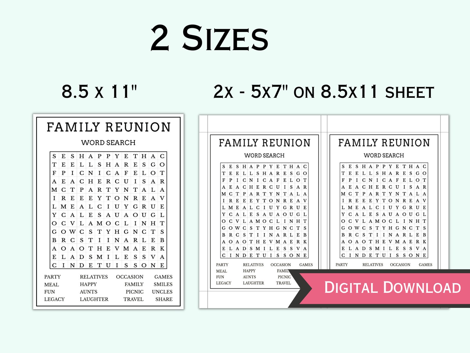 Family Reunion Word Search Game - Printable Family Reunion Party Games ...