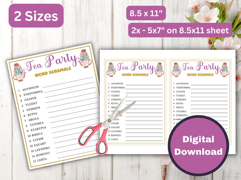 Tea Party Word Scramble Game Printable Tea Party Games for Birthdays ...