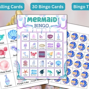 Mermaid Bingo Printable Game for Birthday Parties Activities - Etsy