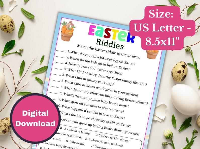 Easter Riddles Game Easter Printable Games for Kids & Adults Easter ...