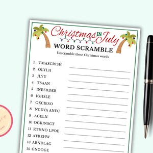 Word Scramble Game - Printable Christmas In July Game for Kids & Adults - Tropical Beach Christmas Game - Instant Download - MC1