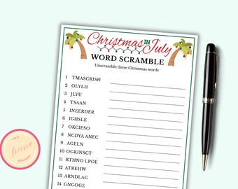 Word Scramble Game - Printable Christmas In July Game for Kids & Adults - Tropical Beach Christmas Game - Instant Download - MC1