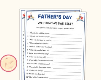 Who knows Dad Best? Printable Father's Day Game - Happy Father's Day Activities for Kids & Adults - Family Games - Digital Download - DRF89