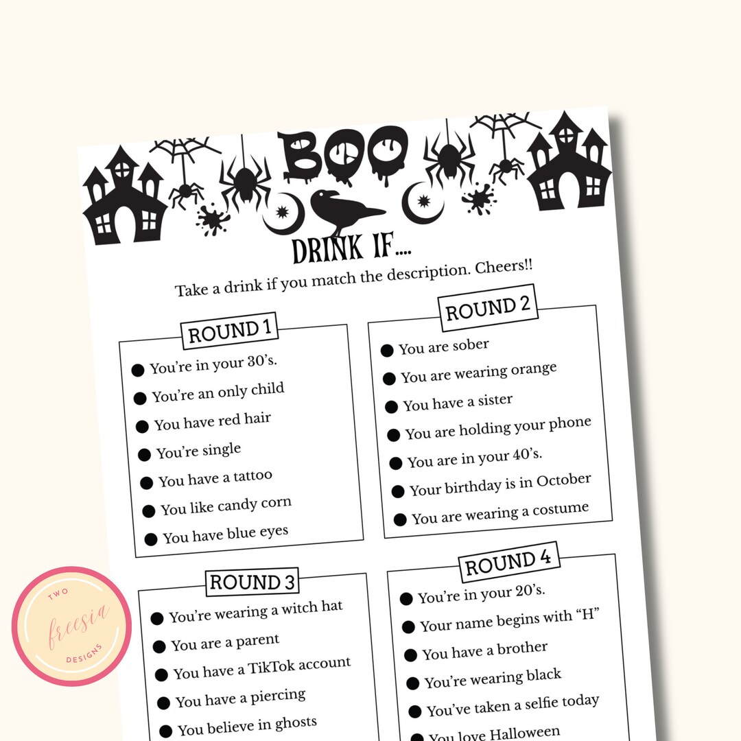 Halloween Drink If Game Printable Halloween Party Game for Etsy
