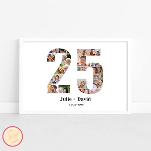 Regalo de cumpleaños número 25 personalizado editable - Collage de fotos - 25.º aniversario - Vigésimo quinto cumpleaños - Tablero de imágenes personalizado y personalizado - GH67