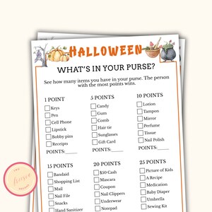 What&#39;s in your Purse? Game - Printable Halloween Party Game for Teens and Adults - Icebreaker Activity & Spooky Party Game - KL098