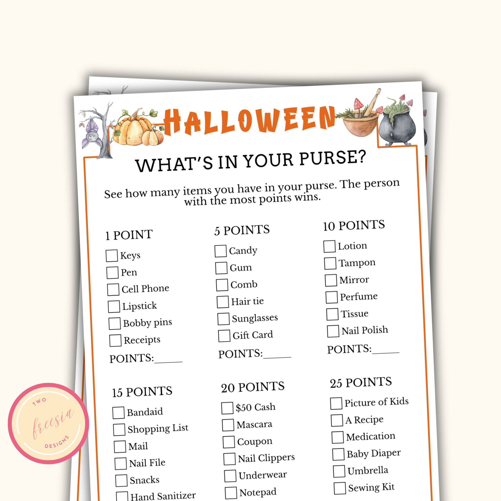 What's in Your Purse? Game - Printable Halloween Party Game for Teens ...