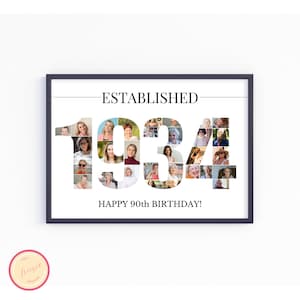 Custom 1934 Birthday Gift - 90th Birthday Photo Collage Template - 90th Anniversary - Gift for Grandparents - Born in 1984 - GH67