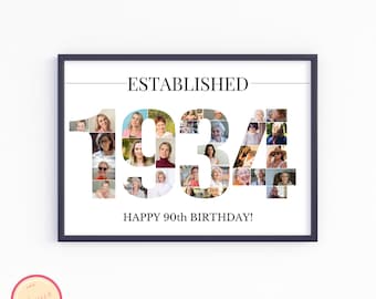 Custom 1934 Birthday Gift - 90th Birthday Photo Collage Template - 90th Anniversary - Gift for Grandparents - Born in 1984 - GH67