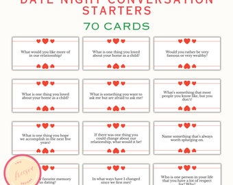 70 Date Night Questions for Couples - Conversation Starters - Date Night Game - Valentines Day Games - Printable Couples Game