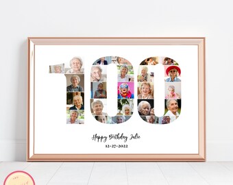 100th Photo Collage - Editable Custom Birthday Gift for Grandma, Grandpa - Personalized 100th Anniversary Birthday - Picture Board - GH67