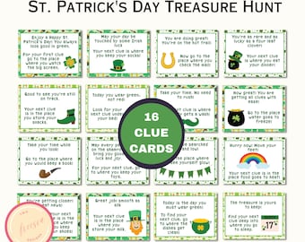 St. Patrick's Day Treasure Hunt - Printable Scavenger Hunt Clues - Indoor Activity and Game for Kids