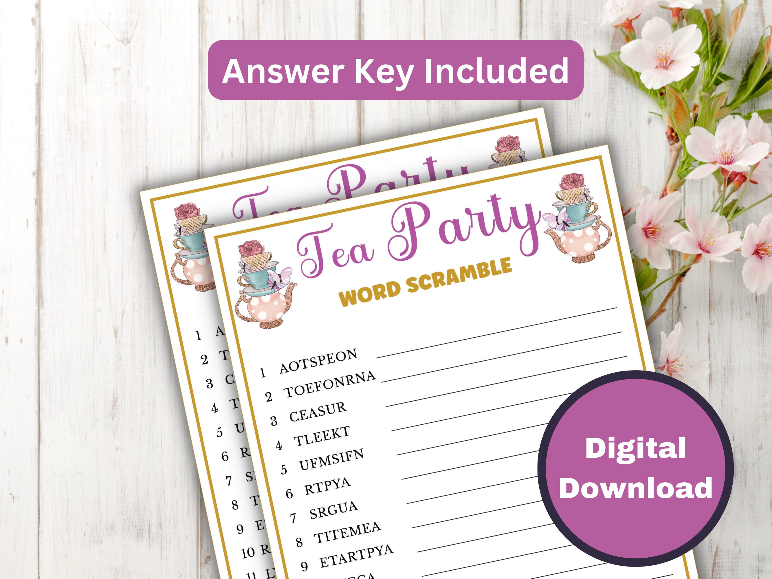 Tea Party Word Scramble Game - Printable Tea Party Games for Birthdays ...