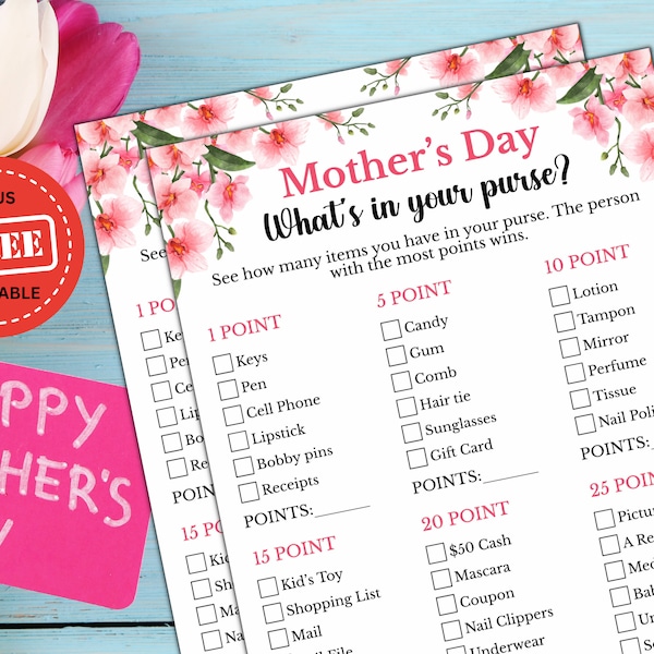 Printable Mother's Day Party Game - What's in your Purse Game - Family Game Night - Mothering Sunday Brunch - Digital Download