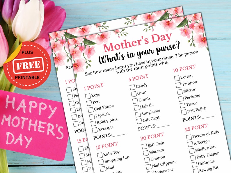 Printable Mother's Day Party Game - What's in Your Purse Game - Family Game Night - Mothering ...