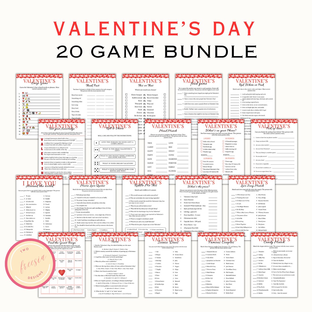 Valentines Day Games for Adults - Printable Valentines Games Bundle for ...
