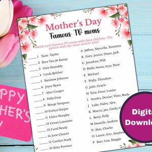Printable Mother's Day Party Game - Famous TV Moms Matchup - Family ...
