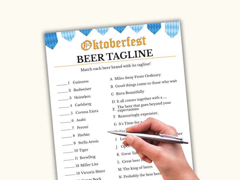 Beer Tagline Printable Oktoberfest Party Game Beer Festival Game German