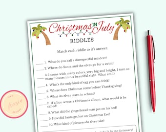 Christmas in July Riddles Game - Printable Christmas In July Game for Kids & Adults - Tropical Beach Christmas Game - Instant Download - MC1