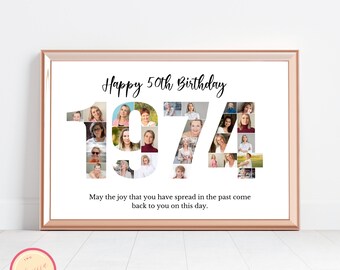 Editable Custom 50th Birthday Gift - Photo Collage - 50th anniversary - Born in 1974 - Personalized,Custom Picture Board - GH67