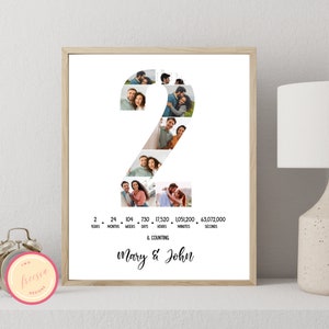 Number 2 Collage for Anniversary or Birthday - 2 Year Gift for Boyfriend - Second Anniversary Collage - Custom Number Collage Gift -