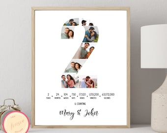 Number 2 Collage for Anniversary or Birthday - 2 Year Gift for Boyfriend - Second Anniversary Collage - Custom Number Collage Gift -