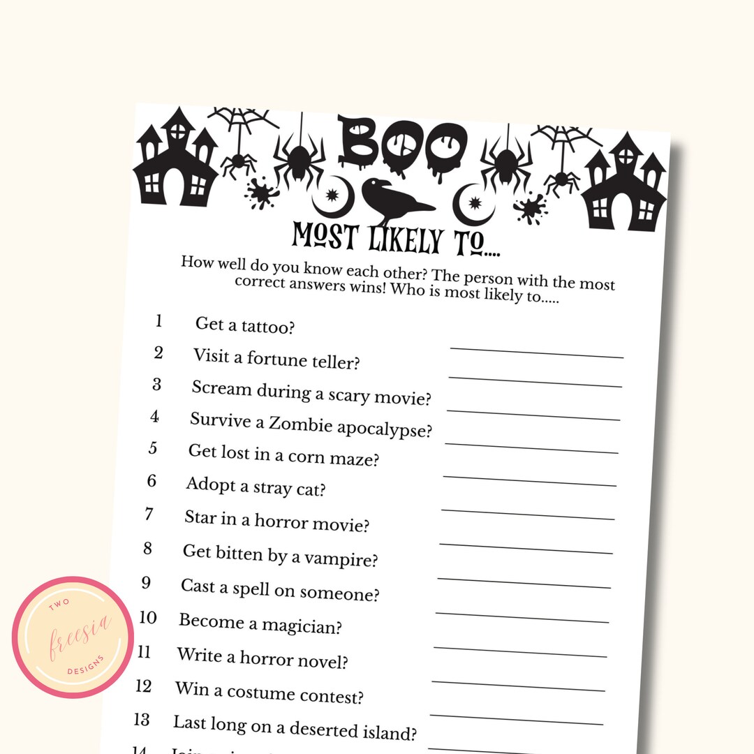 Halloween Most Likely to Game Printable Halloween Party Game for Teens