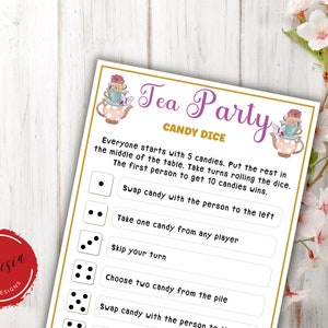 Tea Party Candy Dice Game for Kids Tea Party Birthdays, Bridal Shower, Baby Shower, Afternoon Tea , Ladies Garden Tea Party