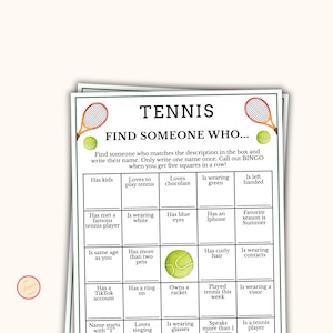 Tennis Finde den Gast Bingo Spiel - Tennisparty - Druckbares Tennis Partyspiel für Turnier-, Ruhestands- und Geburtstagsfeiern - PT98
