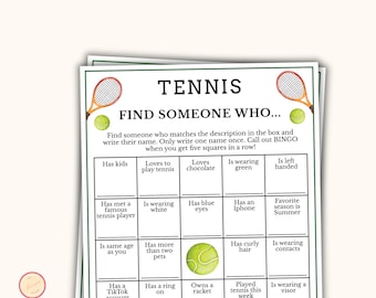 Tennis Find the Guest Bingo Game - Tennis-Themed Party - Printable Tennis Party Game for Tournament, Retirement & Birthday Parties - PT98
