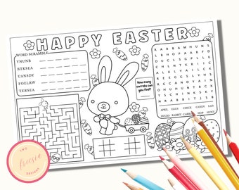 Easter Placemat - Printable Coloring and Activity Sheet for Kids - Easter Games and Party Pages - 8.5x11, 8.5 x 14 and 11x17
