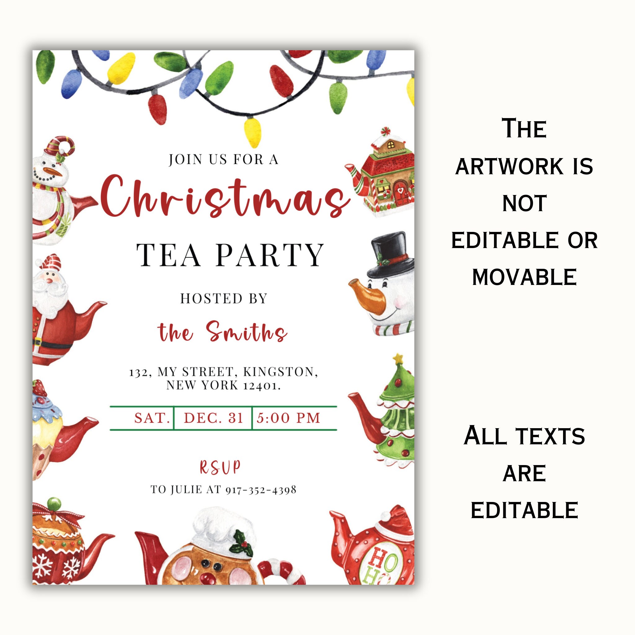 Christmas Tea Party Invitation Holiday Tea Party Invitation Template ...