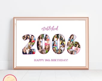 Custom 18th Birthday Photo Collage Template - Personalized 2006 Picture Collage Gift for Wife Husband Men Women - Born in 2006 - GH67