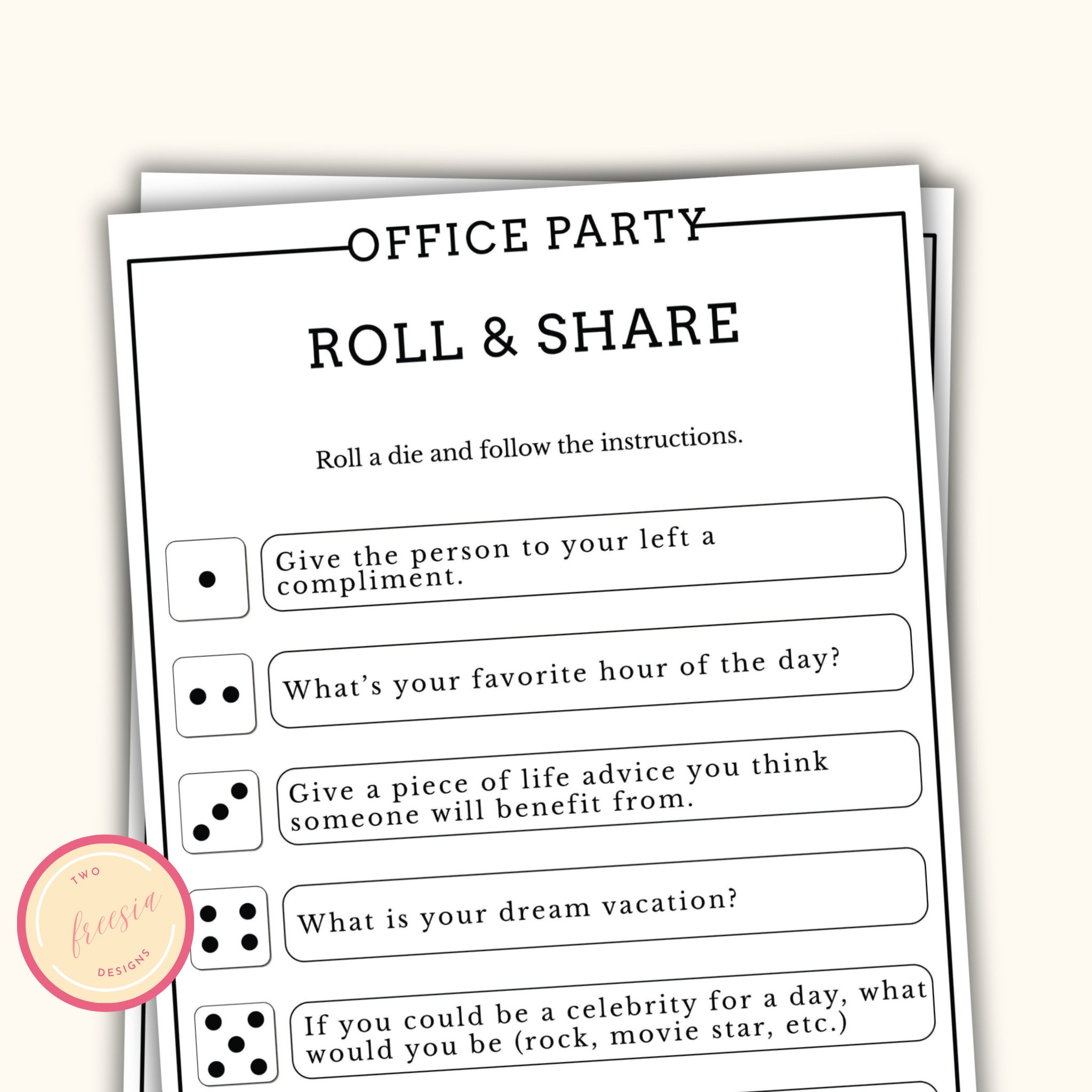 Office Party Roll & Share Dice Game - Werkfeestspel voor teambuilding - Waardering van het personeel Ijsbrekeractiviteit - Happy Hours - LK09