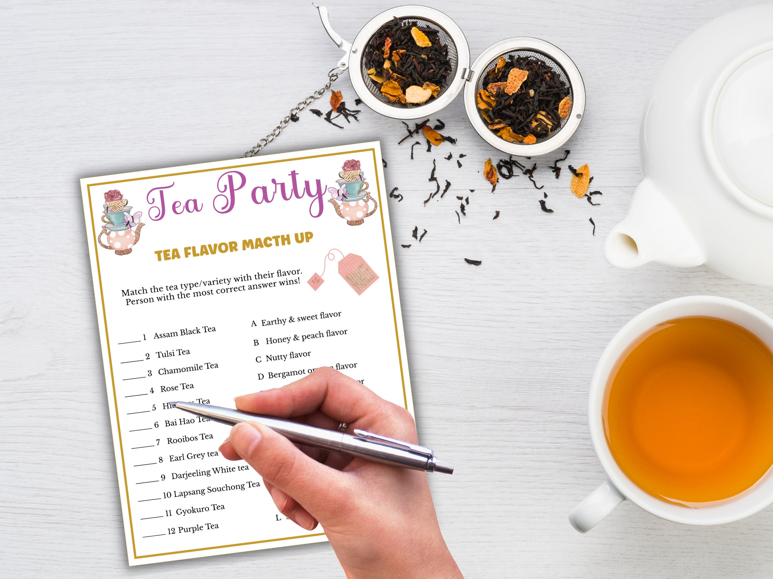 Tea Party Game - Tea Flavor Matchup - Printable Tea Party Games for ...