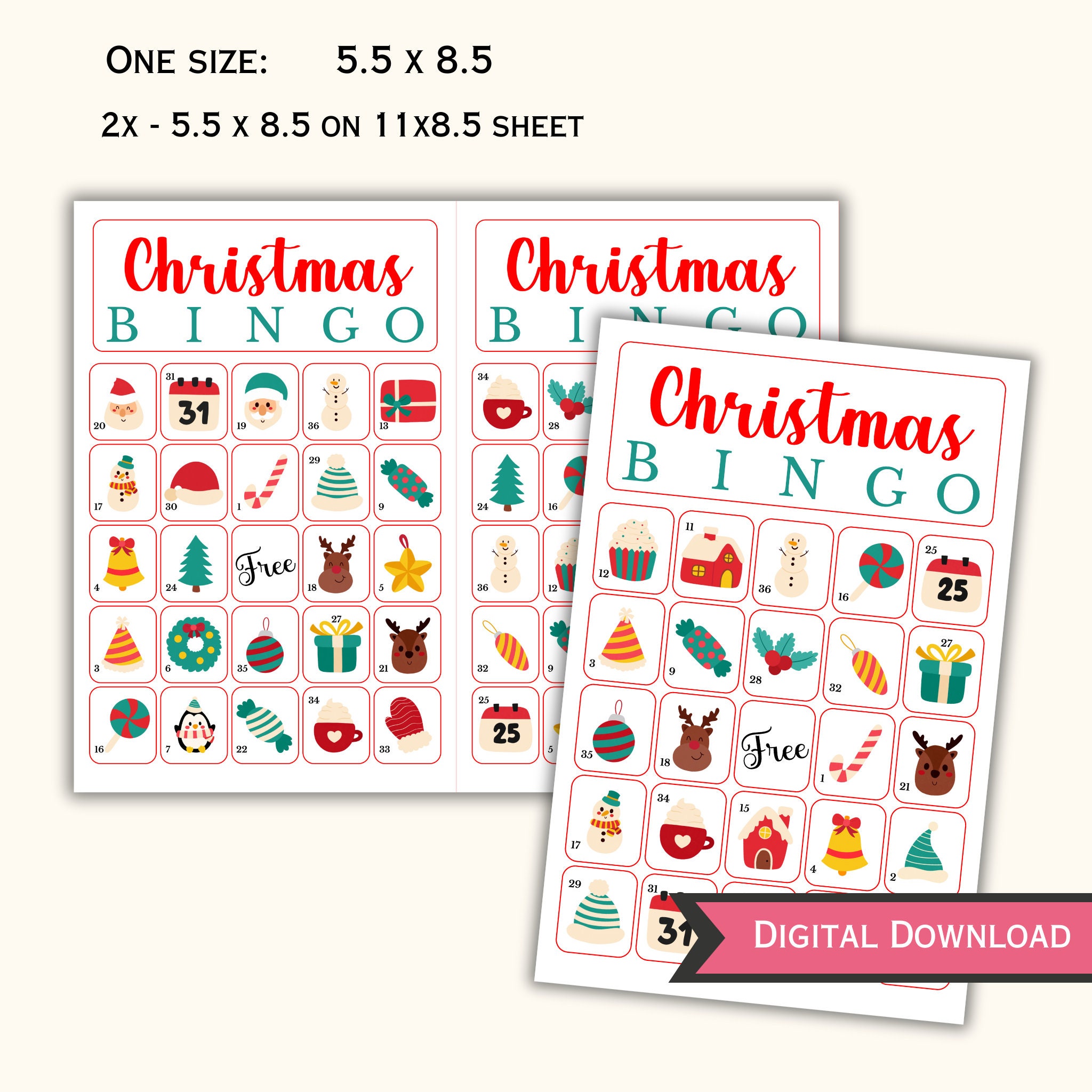 50 Christmas Bingo Cards - Printable Christmas Games for Kids and ...