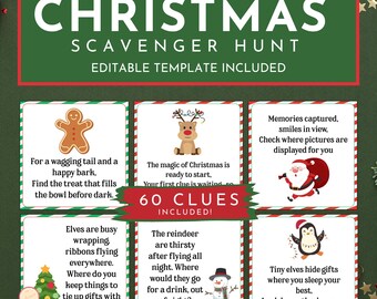 Christmas Scavenger Hunt, 60 Printable Clues, Indoor Christmas Activity For Kids, Classroom or Family | Instant Download,  K8TCE