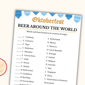 Beer around the World - Printable Oktoberfest Party Game - Beer Festival Game - German Activities for Adults - Beer Fest - RO23