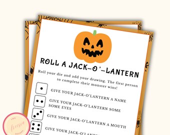Roll a Jack O Lantern Game - Printable Halloween Party Game for Kids - Spooky Halloween Party Game - Holiday Classroom Game - KL098