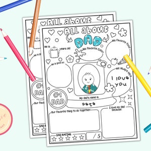 Todo sobre papá - Rellene la página de actividad en blanco - Regalo de bricolaje imprimible para el día del padre y el cumpleaños de los niños - Descarga digital
