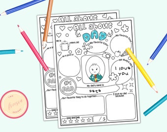 Todo sobre papá - Rellene la página de actividad en blanco - Regalo de bricolaje imprimible para el día del padre y el cumpleaños de los niños - Descarga digital