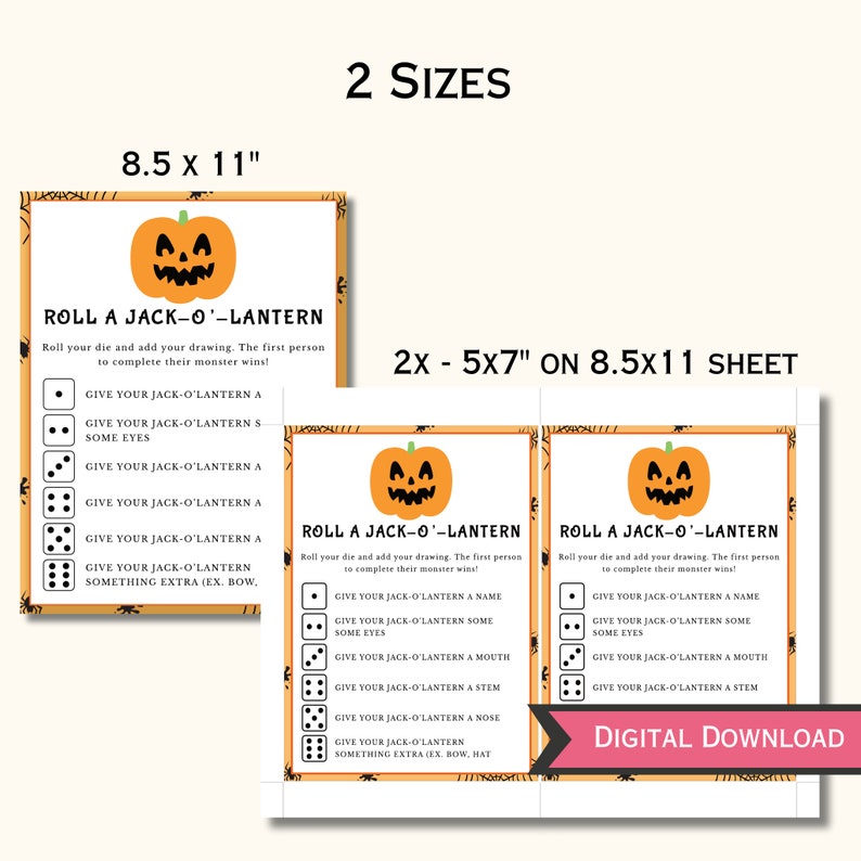Roll a Jack O Lantern Game - Printable Halloween Party Game for Kids ...