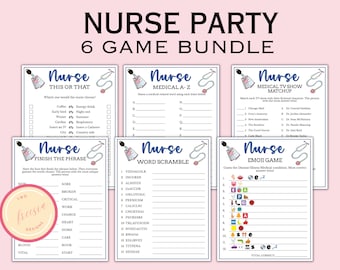 6 Printable Nurse Graduation Game Bundle - Nursing School Graduation Party Games - Nurse Retirement Party Game - Digital Download - NU04