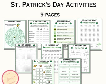 Printable St. Patrick's Day Games and Activity Bundle for Kids - Digital Download - Word Find, Maze