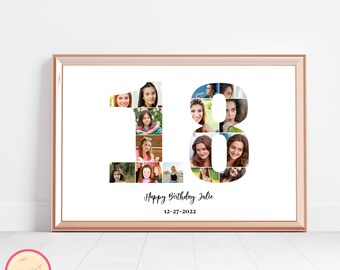 Custom 18th Birthday Gift - Editable Photo Collage - 18th anniversary - Eighteenth Birthday - Personalized, Custom Picture Board - GH67