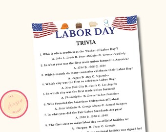 Trivia Game - Labor Day Party Game - Printable Labor Day Party Activity - American Trivia - Patriotic Party Game - Instant Download - LM9