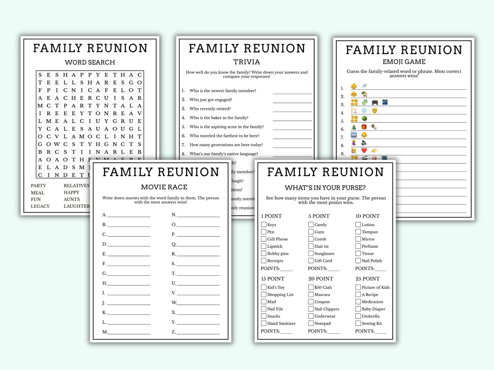 Printable Family Reunion Party Games For Family Gathering And Game 